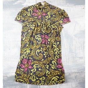 Sweet Pea Stacy Frati blouse womens Medium green floral short sleeve sheer